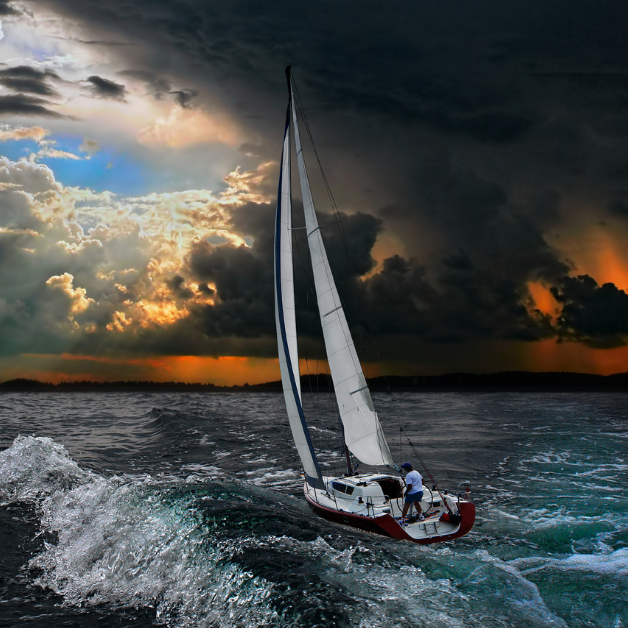 How to prepare boat and crew for an approaching storm and which sailing techniques to employ?