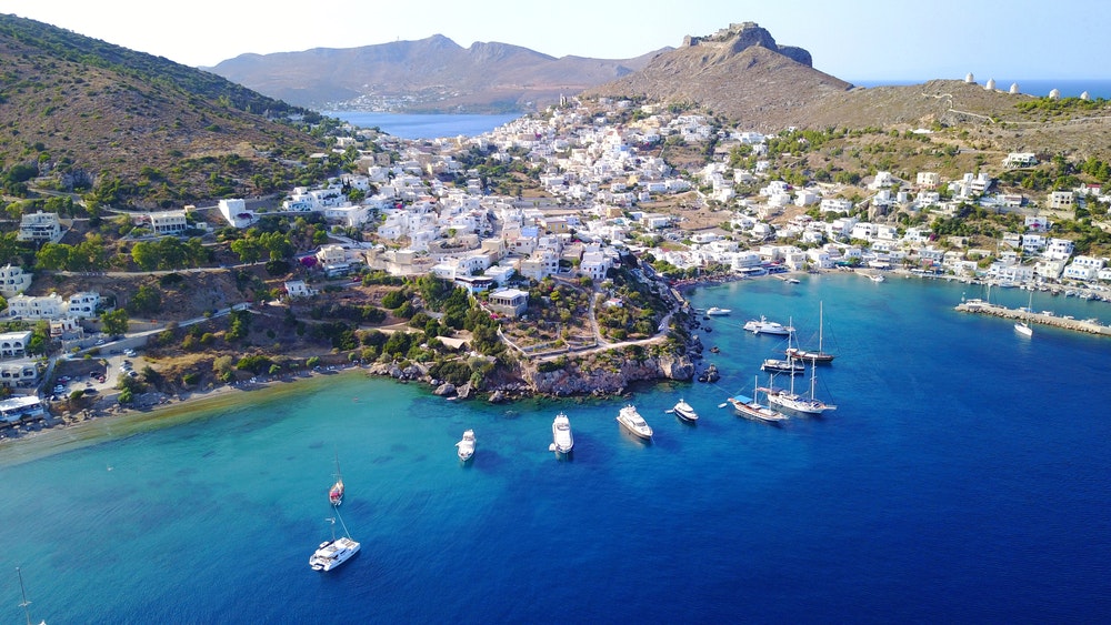 Marina with yachts on the Dodecanese islands in Greece.