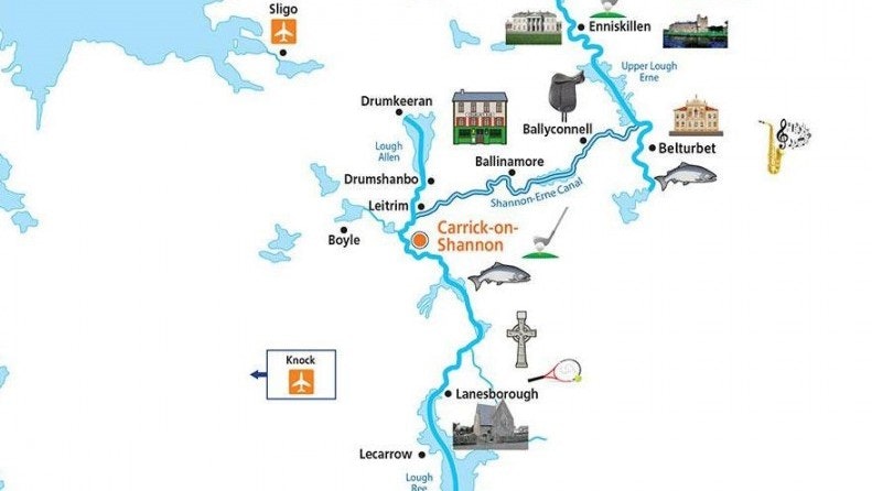 Shannon Nehri, Carrick-on-Shannon çevresindeki navigasyon alanı, harita