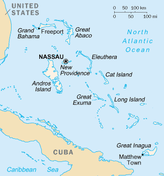 mapa Bahamských ostrovů
