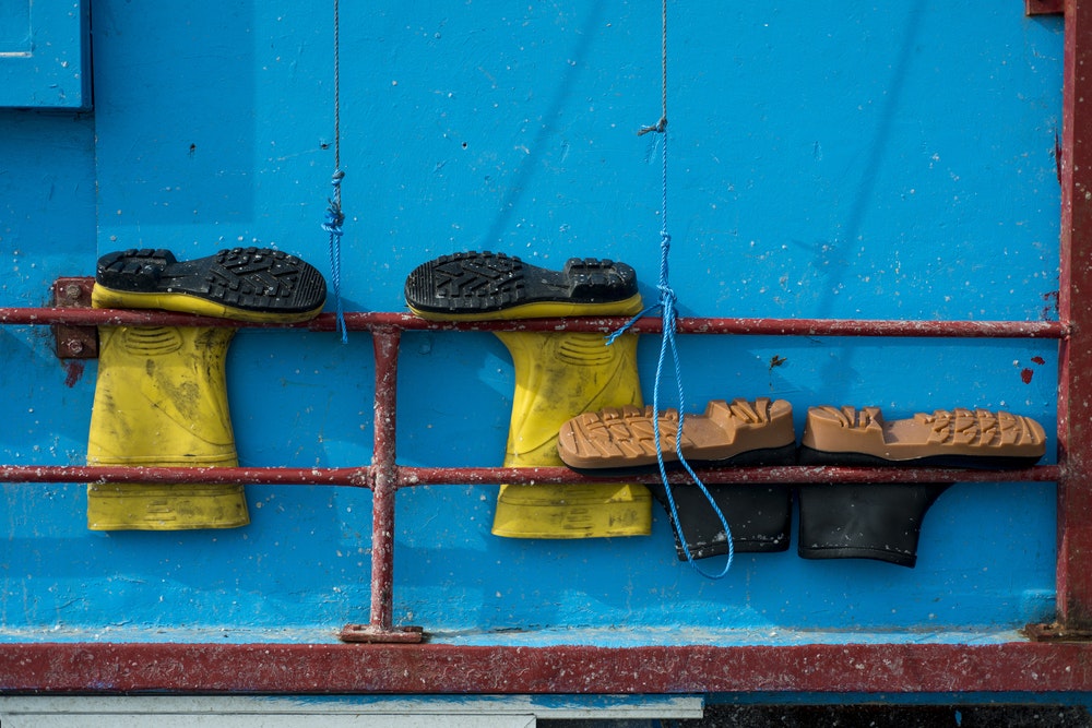 Boots on a fishing boat
