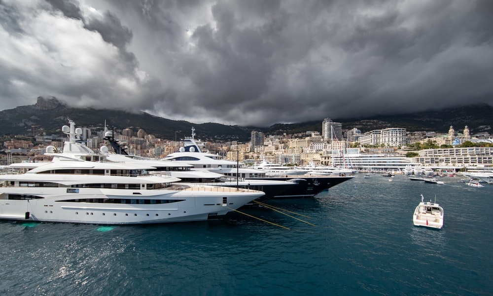 Monaco harbour in stormy weather