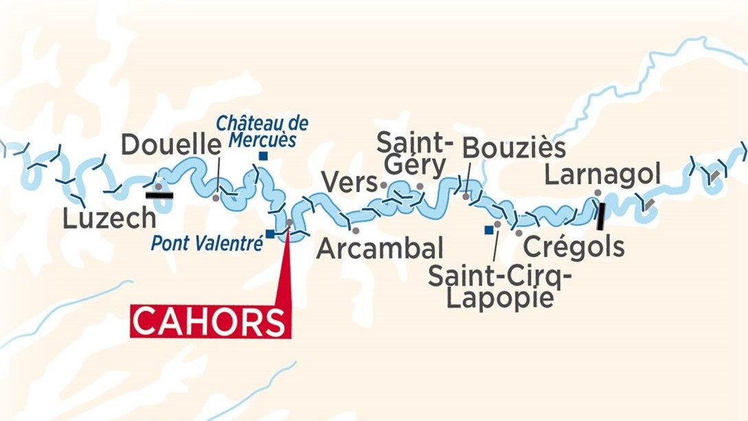 Mapa plavební oblasti řeky Lot ve Francii