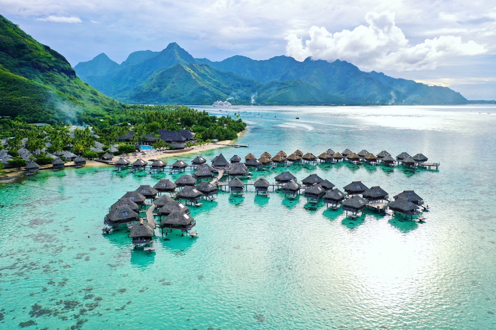 Bungalows over the water on Mo'orea Island 