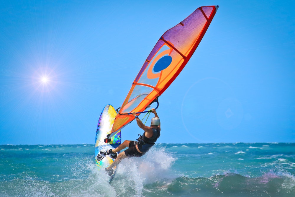 Windsurfing on a sunny day. 