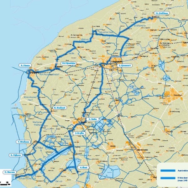 Χάρτης της περιοχής πλοήγησης γύρω από τις έντεκα πόλεις της Φριζίας