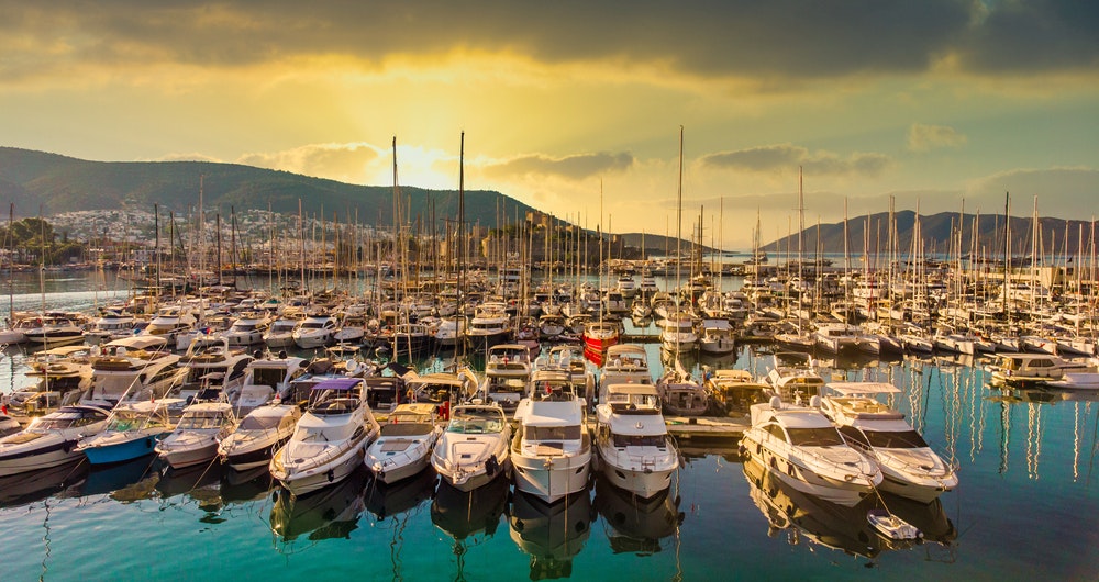 Yachts at sunset in Bodrum marina