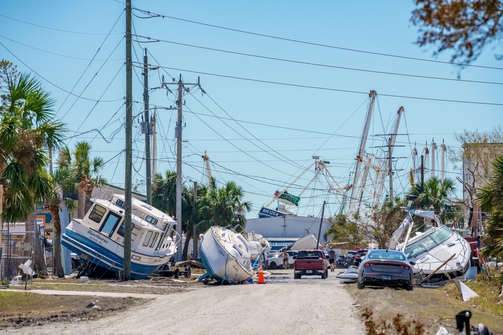 FORT MYERS, FL, USA - OCTOBER 01: The scene in Fort Myers, Florida on October 1, 2022 after a Hurricane Ian storm surge with 6 feet of flooding.