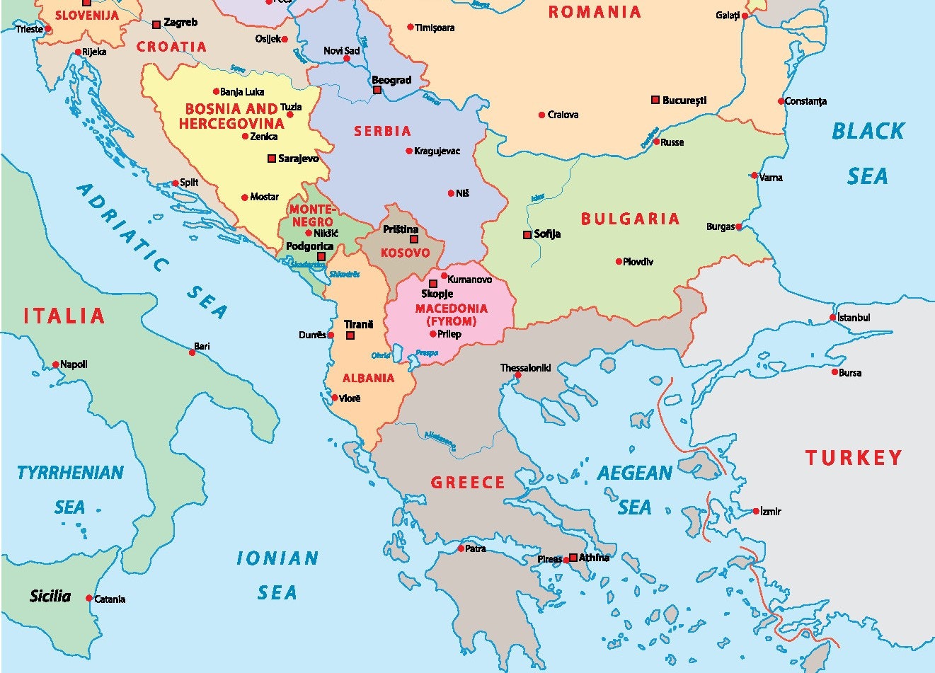 Map of south-eastern Europe