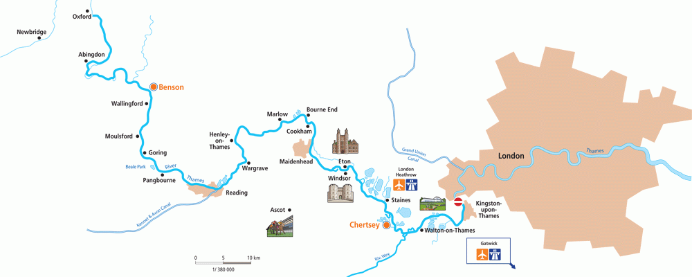 Plavební oblast řeky Temže, mapa