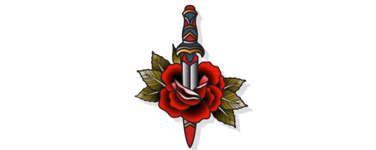 Tattoo of a rose pierced with a dagger