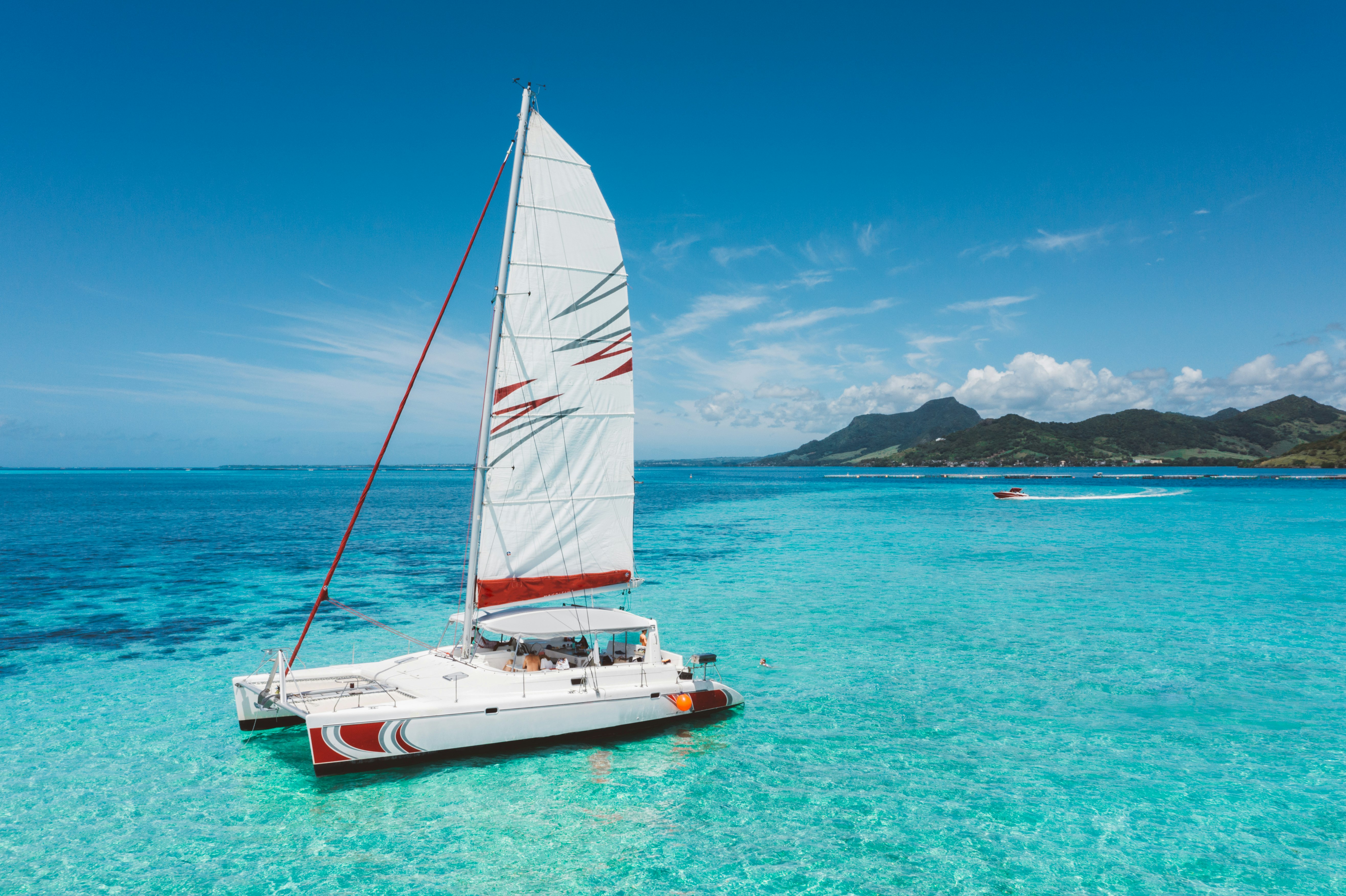 Catamaran in the coastal waters of Mauritius.