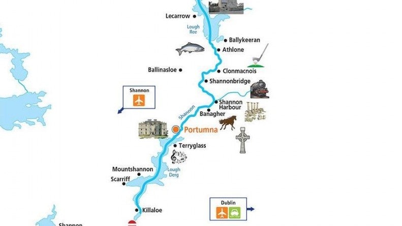Shannon Nehri, Portumna çevresindeki navigasyon alanı, harita