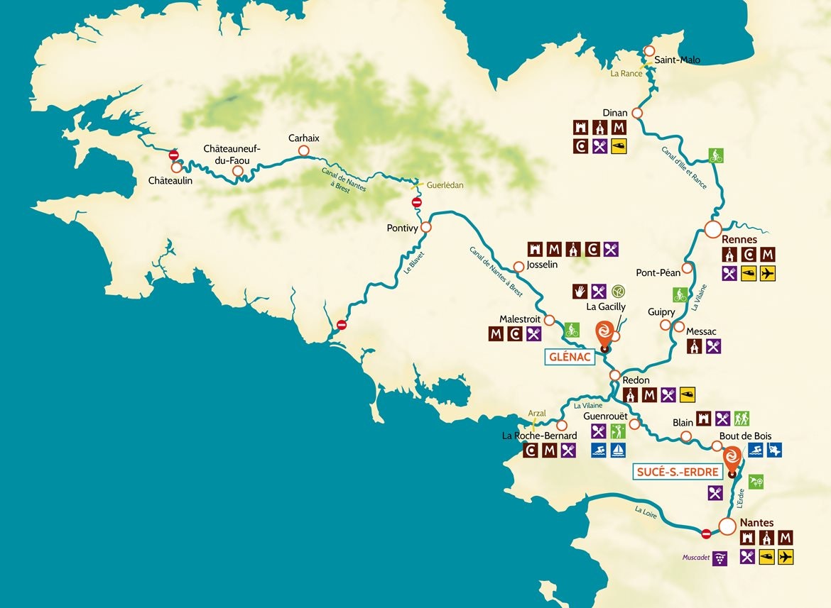 Glenác, Bretaň, Francie, plavební oblast, mapa