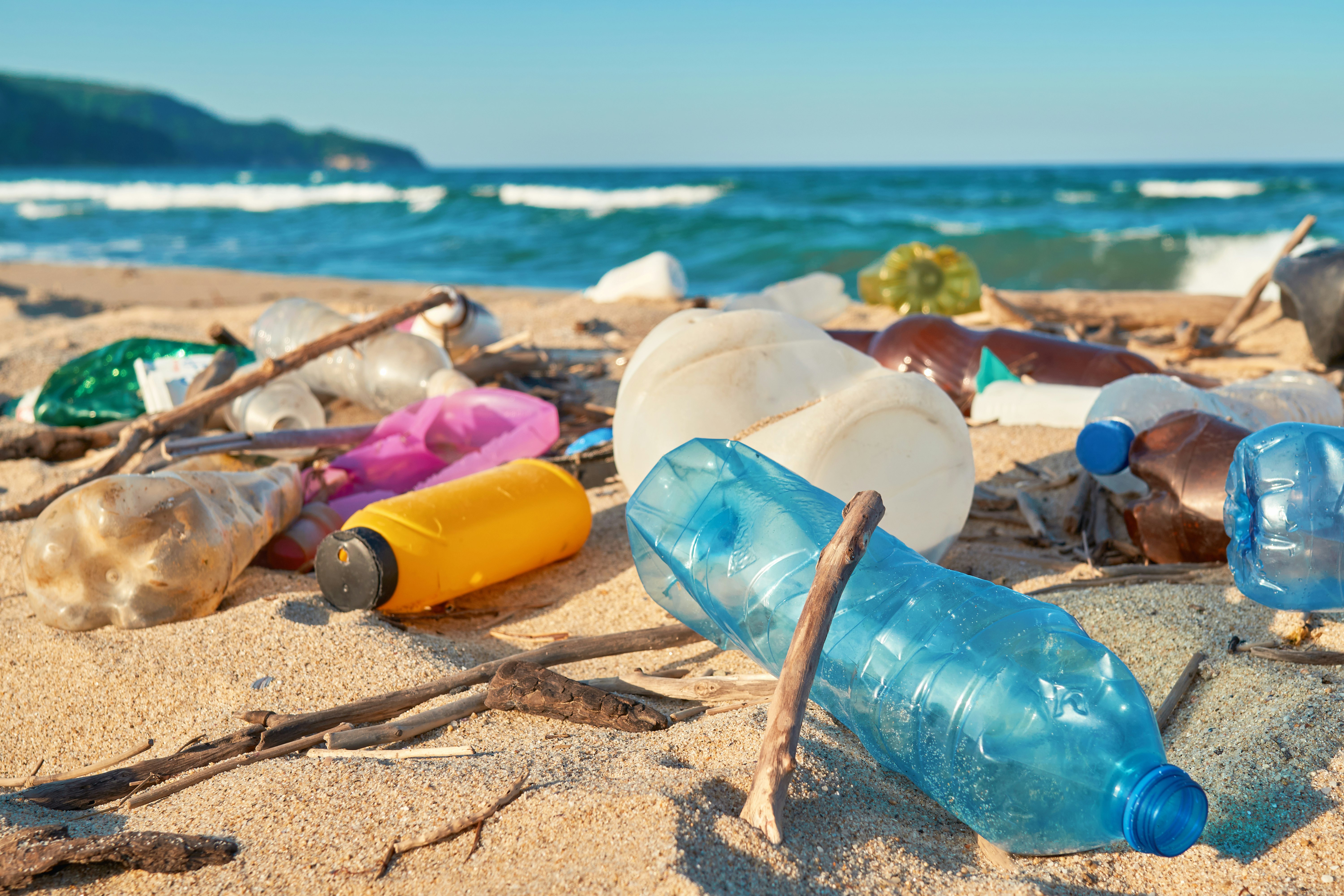 Plastic bottles on the beach