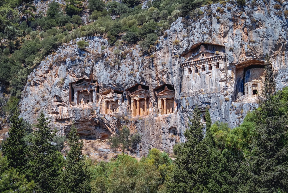 Lycian tombs in the ancient city of Kaunos near the village of Dalyan in the Turkish province of Mugla