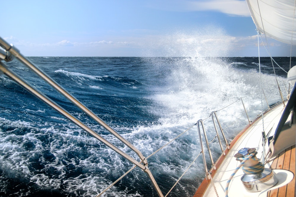 Sailing in windy weather at sea.