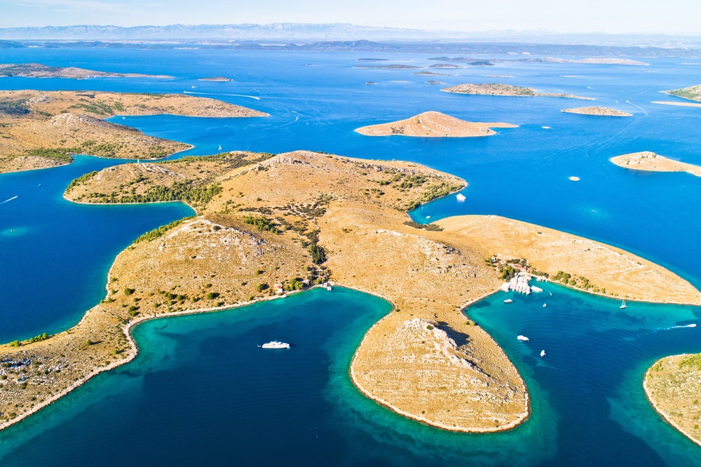 An aerial view of the famous Adriatic sailing destination, Kornati National Park. Dalmatia region in Croatia.