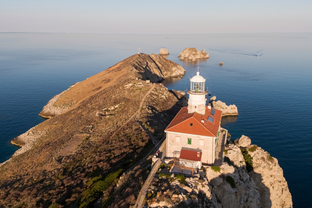 Lighthouse on the island of Palagruza in Croatia.