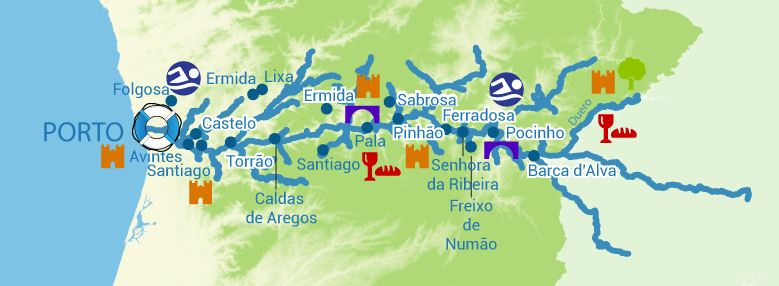 Περιοχή κρουαζιέρας γύρω από το Πόρτο, Πορτογαλία, χάρτης