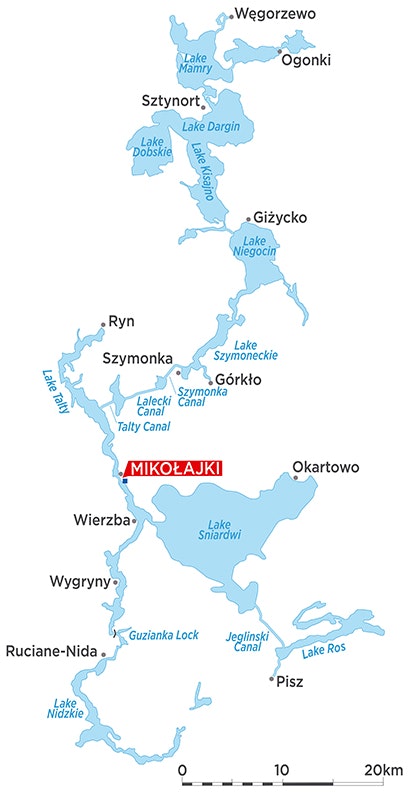 Mapa okolí plavebních tras v Polsku