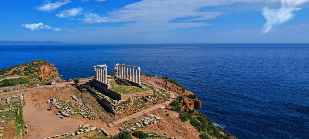 The famous Temple of Poseidon is located at Cape Sounion.