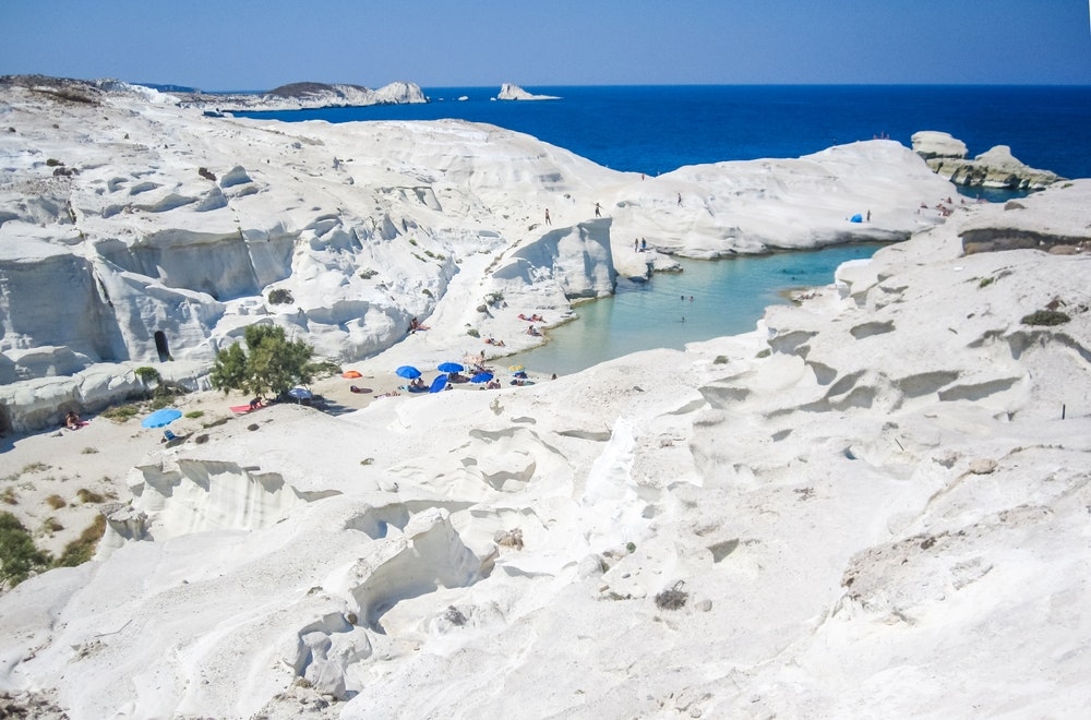 Volcanic rock formations on the island of Milos