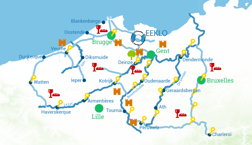 Karte des Schifffahrtsgebiets von Eeklo, Flandern, Belgien