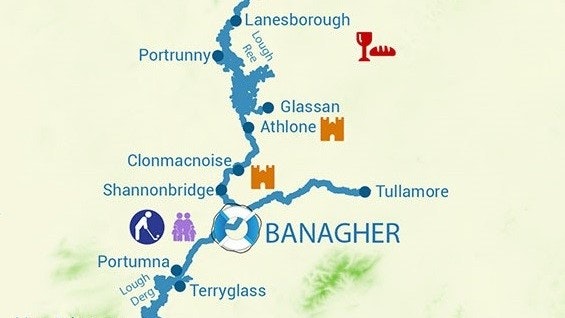 Šenono upė, navigacijos zona aplink Banagher, žemėlapis