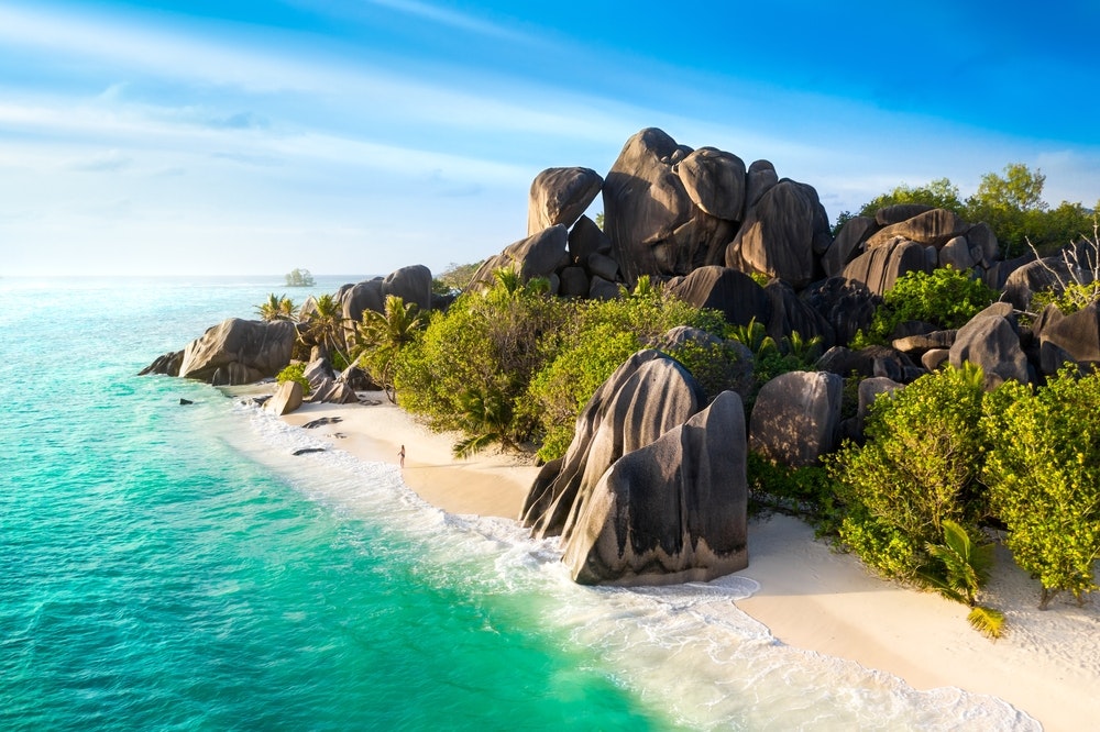 Paradise Beach on the island of La Digue in the Seychelles