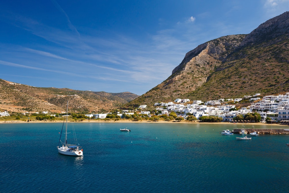 View of Camares beach on the island of Sifnos.