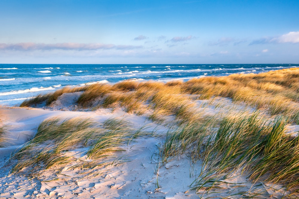 Baltijos jūros vaizdas iš paplūdimio Darso pusiasalyje, Vokietijoje.