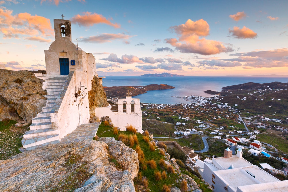 From the peak of the castle, there is a sight of the island of Serifos.