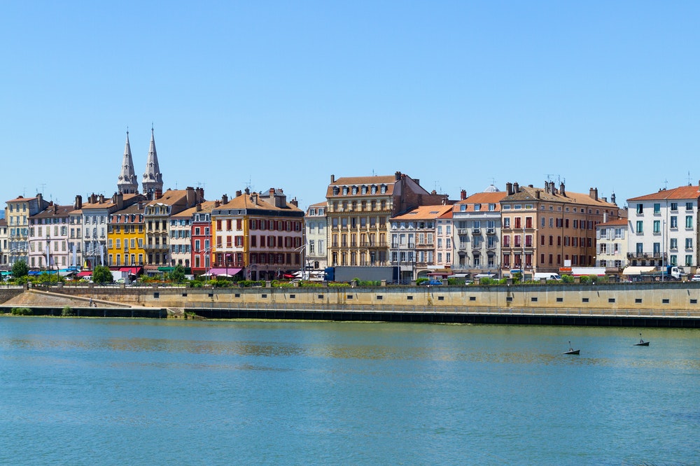 The city of Macon with the Saone River in Burgundy, France.