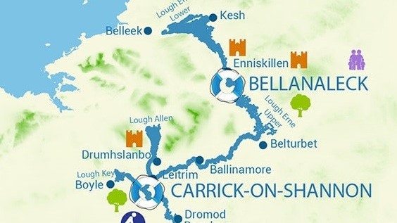 Shannon Nehri, Carrick-on-Shannon çevresindeki navigasyon alanı, harita