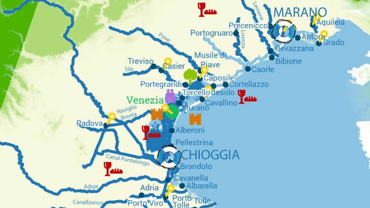 Karte des Fahrgebiets um Chioggia
