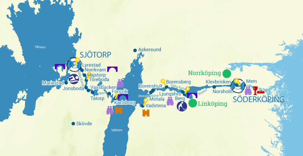 Χάρτης της περιοχής πλοήγησης του καναλιού Göta, Σουηδία