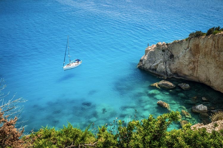 White cliffs and turquoise sea on Lefkada Island