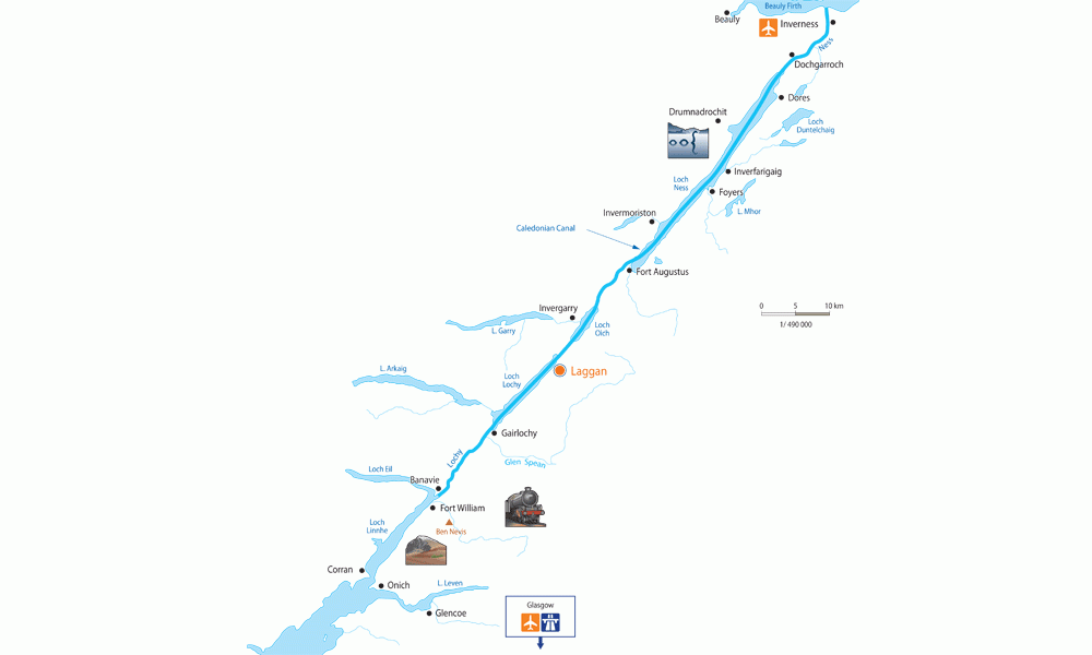Kart over navigasjonsområdet Caledonian Canal