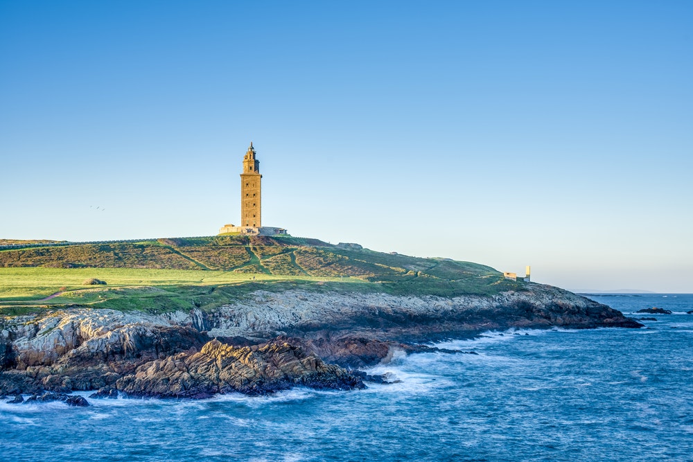 Hercules Lighthouse on the Atlantic coast of A Coruña, Spain.