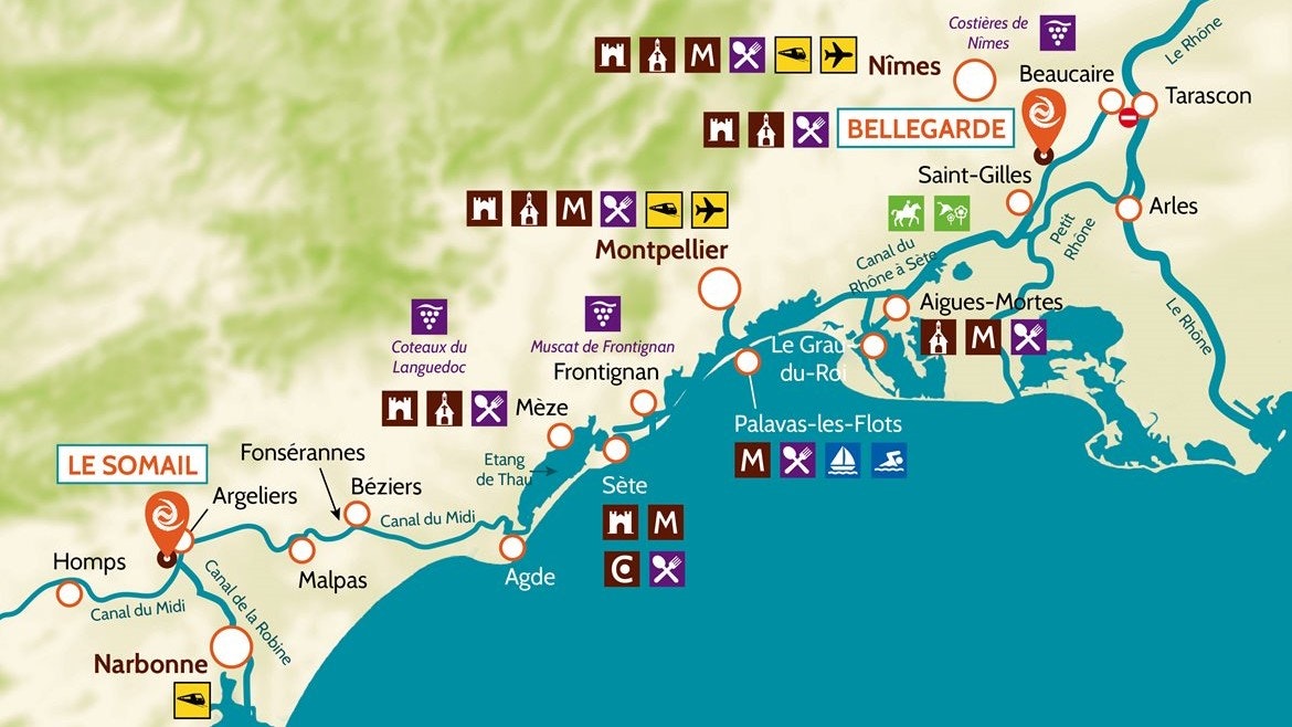 Camargue, Francie, plavební oblast, mapa
