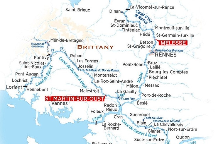 Glénac, Bretaň, Francie, plavební oblast, mapa