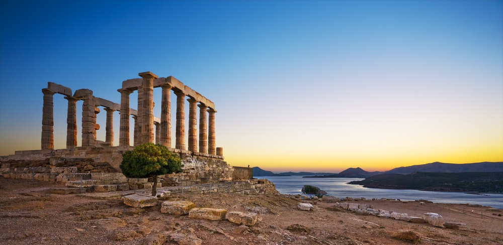 Cape Sounion - Ruins of the ancient Greek temple of Poseidon.