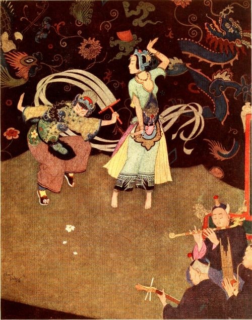 © Sinbad the sailor & other stories from Arabian Nights –⁠ Dulac colour plate facing page 112