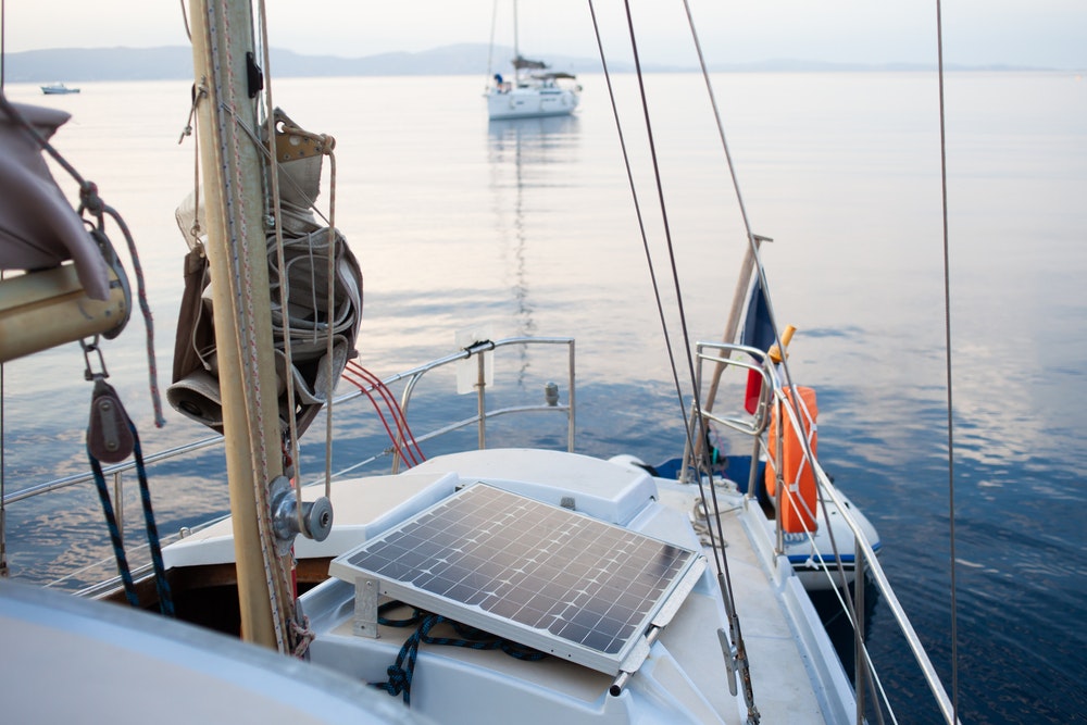 A regular solar panel on a boat