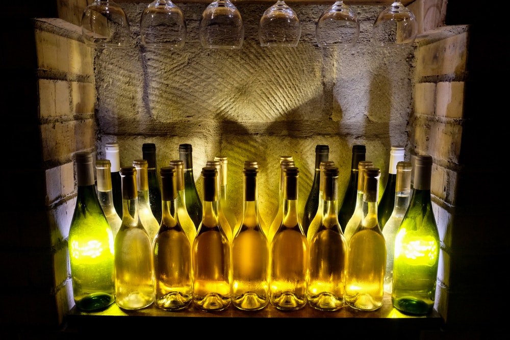 Bottles of Tokaji in traditional Hungarian cellars.