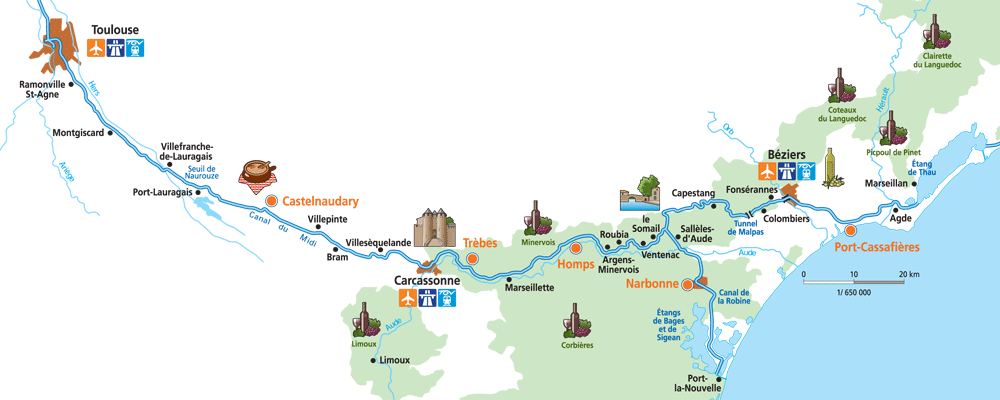 Homps-Port – Cassafiéres plavební trasa mapa