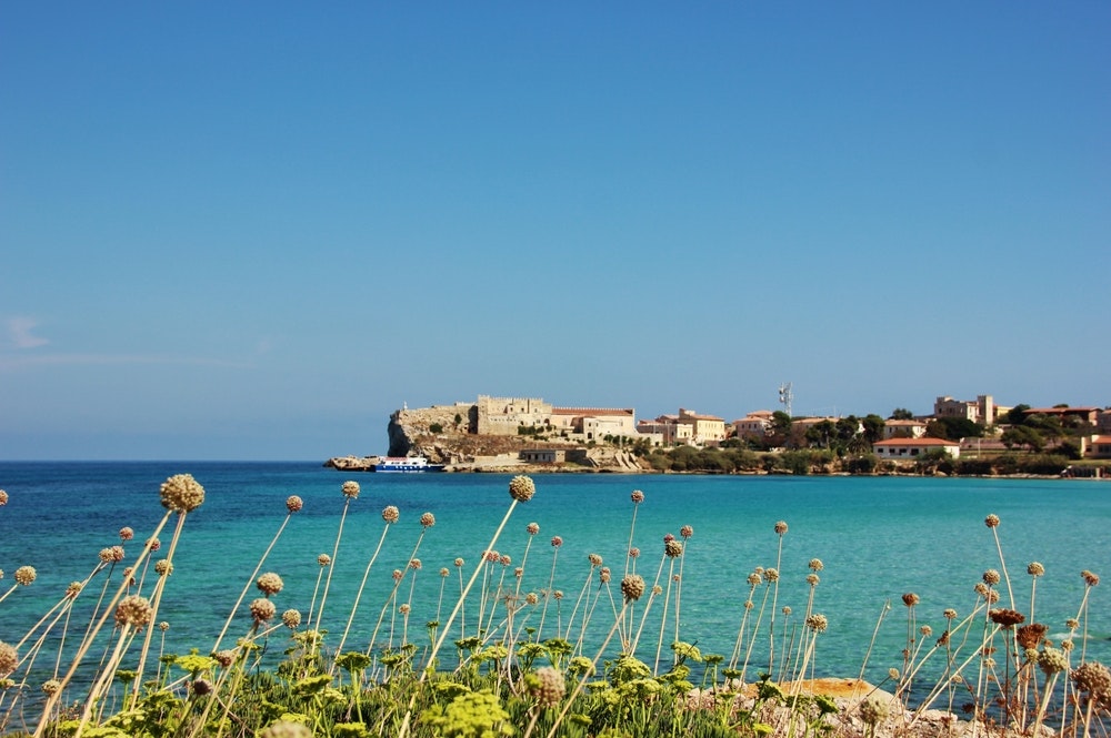 View of the bay and coastline of Pianosa Island, Italy. 
