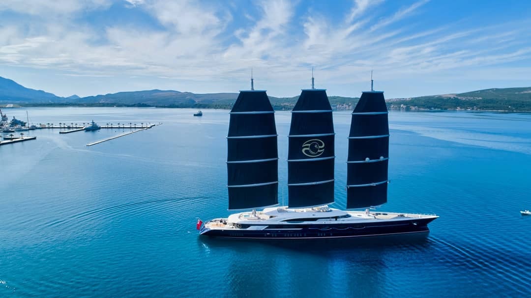 Black Pearl yacht with its sails 